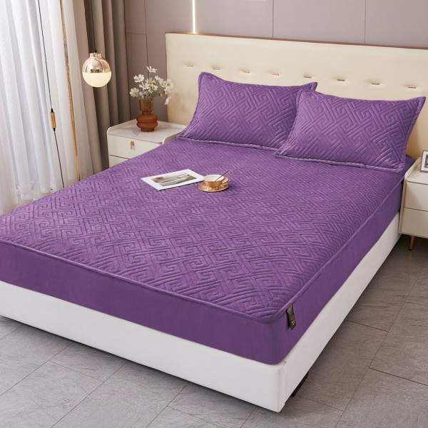 Husă Matlasată Tip Topper din Catifea 160x200cm, cu 2 Fețe de Pernă 50x70cm -  Somn Odihnitor și Susținere pentru Spate, Mov [1]