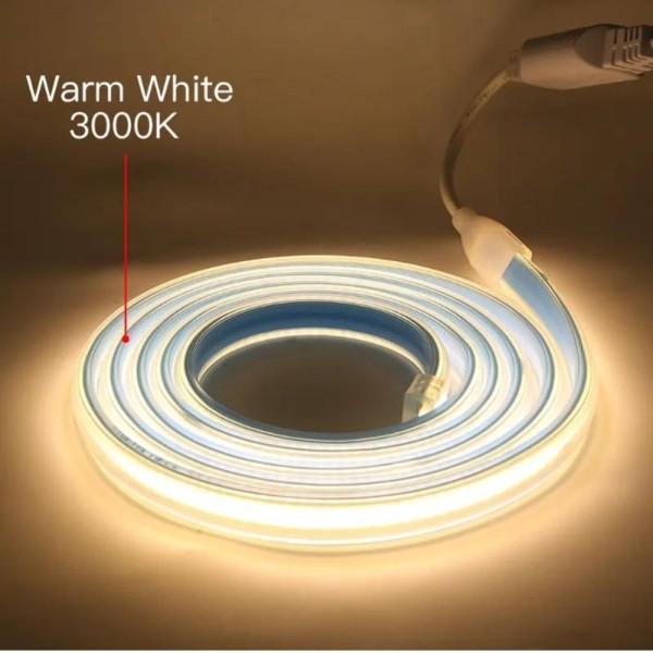 Banda LED COB, Flexibila, IP65, 280 LED/M, Lumina Calda, 3000K, 8W/M, 100m/Rola, 220V, Cu Alimentator Inclus [1]