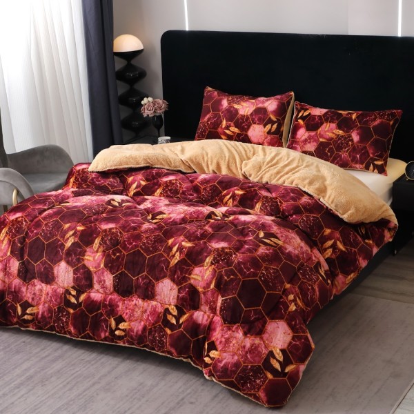  Pilota Cocolino cu blanita 200x230cm si 2 fete de perna 50x70cm, Grena, fagure, hexagoane [1]