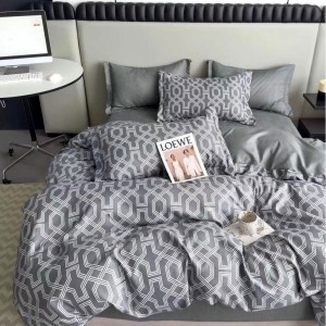 Lenjerie pat dublu cu ELASTIC, Finet, 6 piese, Gri, forme geometrice