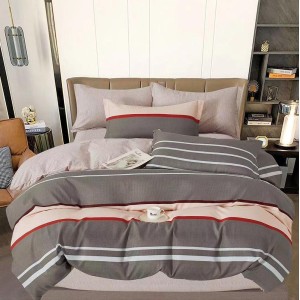 Lenjerie pat dublu cu ELASTIC, Finet, 6 piese, Gri, dungi