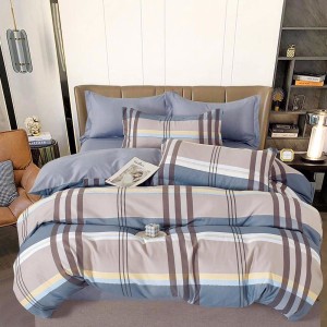 Lenjerie pat dublu (160x200cm, 180x200cm),  FINET, 6 piese, cu ELASTIC, Gri-Bej, carouri