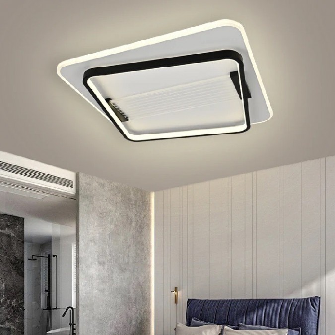 Lustra LED RFAN, Model R9053/S, Cu Telecomanda, 3 Tipuri De Lumina, Intensitate Reglabila, 126W, Negru/Alb