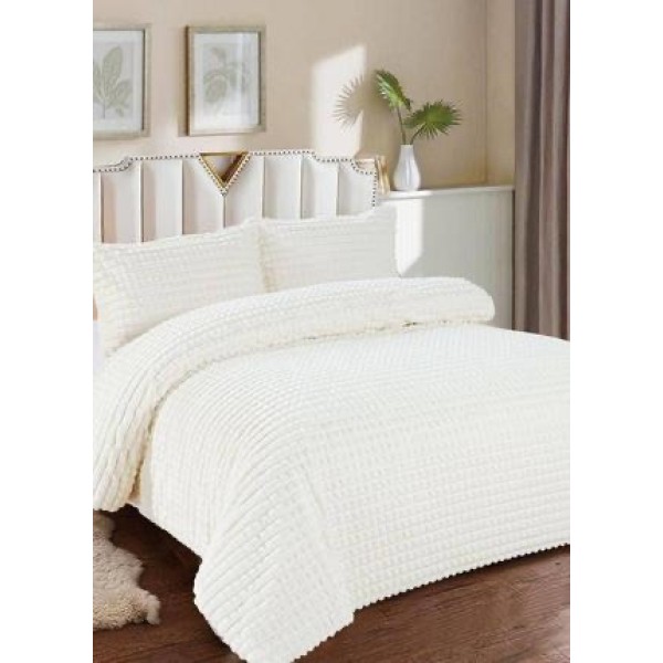 Lenjerie de Pat Dublu Premium Cocolino Teddy Bear, 4 Piese – Pluș Gofrat de Lux, Confort și Eleganță Suprema, Alb [1]