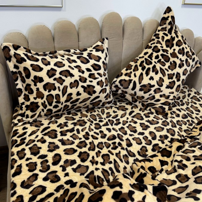 Lenjerie pat dublu, Super Pufoasa COCOLINO, 4 piese, Bej, Maro, animal print