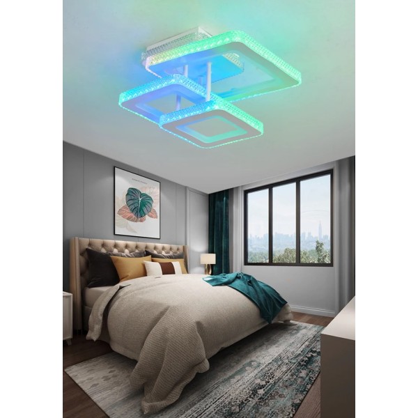 Lustra LED RFAN, Model M601-3, Cu Telecomanda, 3 Tipuri De Lumina Plus Lumina RGB, Intensitate Reglabila, 88W, Alb [1]