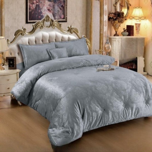 Pilota Premium, 200x230cm, din Catifea Capitonată cu Butoni Florali și Umplutură din Puf Siliconic +  3 Fete de Pernă Incluse, Gri [1]