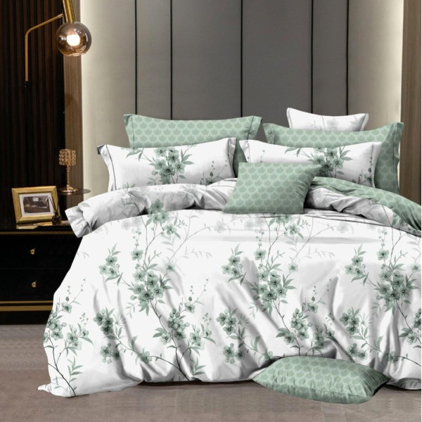 Lenjerie pat dublu,  FINET, 6 piese, Verde, crengute [1]