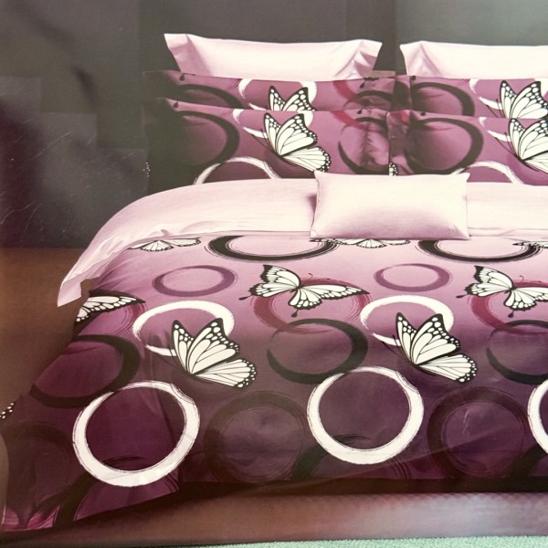Lenjerie pat dublu,  FINET, 6 piese, Mov, cercuri, fluturi [1]
