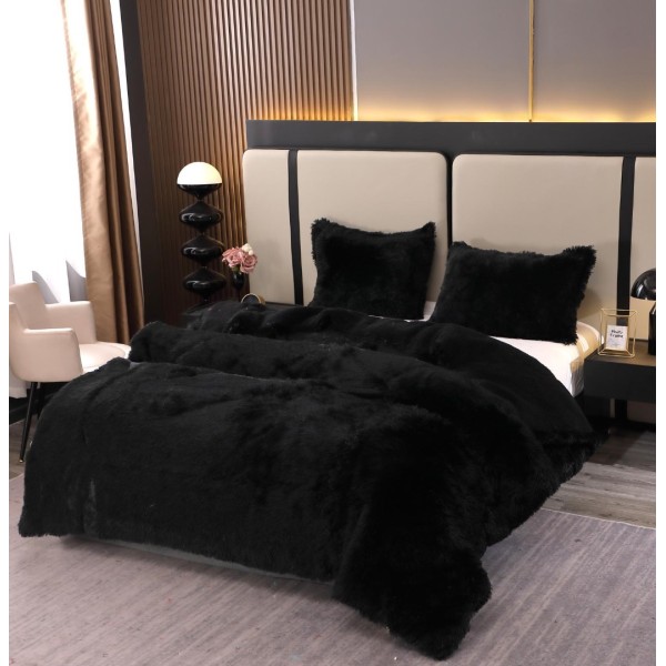 Pilota Super Pufoasă CoCoLiNo Fluffy cu Blăniță Sherpa Asortată, 200x230 cm, 4 kg, 2 Fețe de Pernă Asortate, 50x70cm – Căldură Instantă și Confort de Lux pentru Nopți Reci, Negru [1]