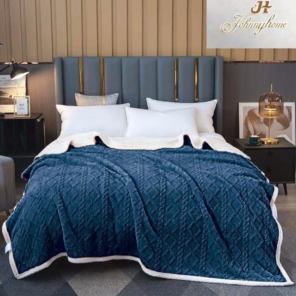 Patura CoCoLiNo tip Tricotaj cu blanita, 200x230cm, Albastru [1]