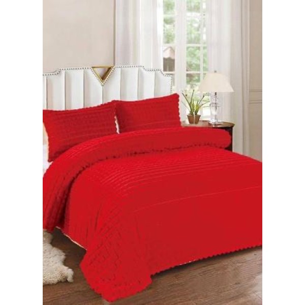Lenjerie de Pat Dublu Premium Cocolino Teddy Bear, 4 Piese – Pluș Gofrat de Lux, Confort și Eleganță Suprema, Rosu [1]