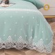 Lenjerie pat dublu, Bumbac Fin cu Dantela si Broderie Rafinata,  CEARSAF CU ELASTIC, 6 piese, Aqua