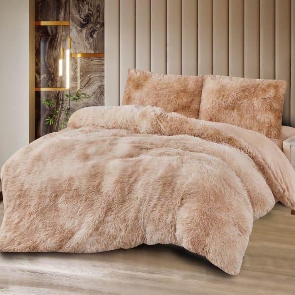 Lenjerie Cocolino Fluffy Super Pufoasă, Set 4 Piese, Pat Dublu, Cearșaf cu elastic – Căldură și Confort Premium, Ideală pentru Nopți Friguroase, Cappuccino degrade [1]
