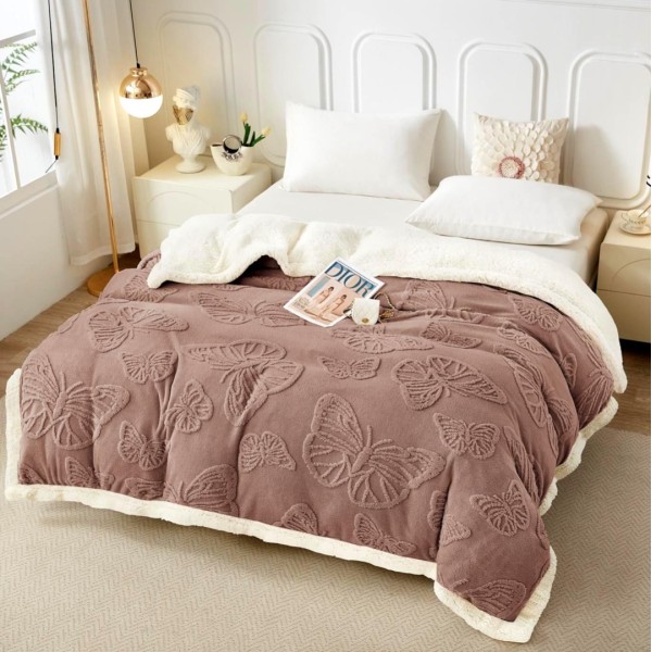 Patura CoCoLiNo cu blanita si fermoar, 200x230cm, fluturi, Maro [1]