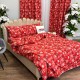 Set Lenjerie Pat Dublu Crăciun 4 Piese + 2 Draperii 150x235cm din Bumbac Ranforsat – Confort și Eleganță, Fabricat în România, Roșu, fulgi de nea