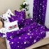 Set Lenjerie pat dublu + 2 draperii, finet, 8 piese, Mov, Alb, ploaie de stele [7]