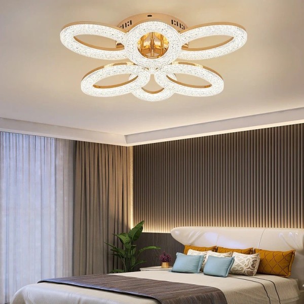 Lustra LED RFAN, Model J303-3+3, Cu Telecomanda, 3 Tipuri De Lumina, Intensitate Reglabila, 120W, Auriu [1]