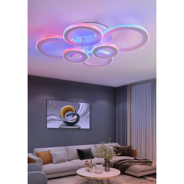 Lustra LED RFAN, Model M600-6, Cu Telecomanda, 3 Tipuri De Lumina Plus Lumina RGB, Intensitate Reglabila, 172W, Alb [1]