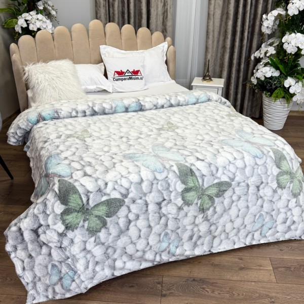 Patura CoCoLiNo Puffy, 200x220cm, Gri, fluturi [1]