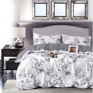 Lenjerie pat 1 PERSOANA, FINET, 4 piese, Gri, flori Lenjerie pat 1 PERSOANA, FINET, 4 piese, Gri, flori