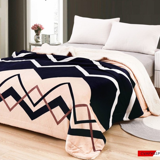 Pătură Luxoasă Cocolino din Microfibră Ultra-Moale cu Blăniță Sherpa 200x230 cm - Confort Maxim și Design Elegant pentru Nopți Perfecte Crem Zig-Zag