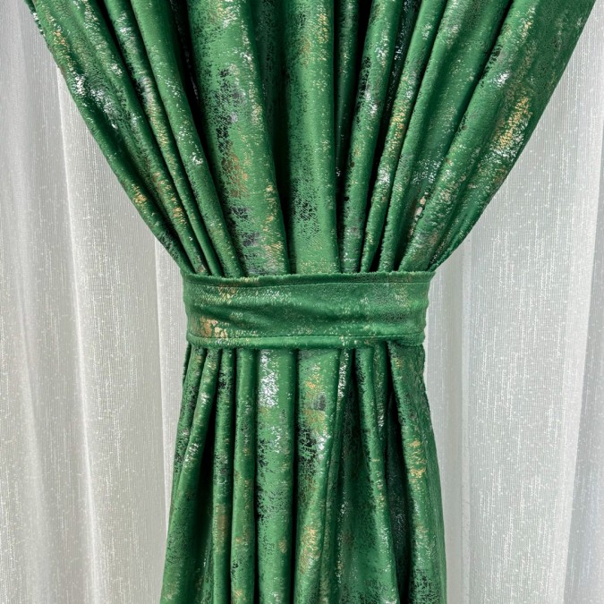 Draperie Catifea Asama cu insertii aurii - LA COMANDA pe dimensiunile tale, Verde Smarald - V12
