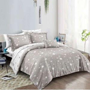 Lenjerie pat 140x200cm, 4 piese, cu ELASTIC,  Gri, stelute Lenjerie pat 140x200cm, 4 piese, cu ELASTIC,  Gri, stelute