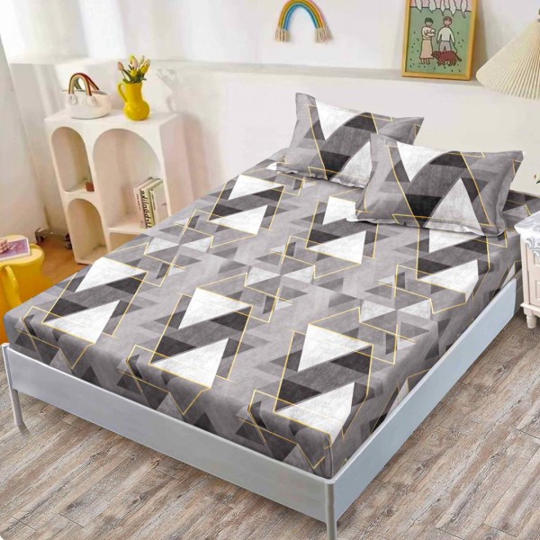 Cearsaf cu elastic, FINET, 160x200cm, 2 fete de perne 50x70cm, Gri, Forme Geometrice – confort si eleganta pentru patul tau [1]