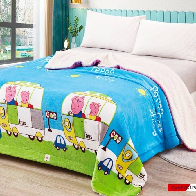 Pătură Luxoasă Cocolino din Microfibră Ultra-Moale cu Blăniță Sherpa 200x230 cm - Confort Maxim și Design Elegant pentru Nopți Perfecte Bleu Peppa