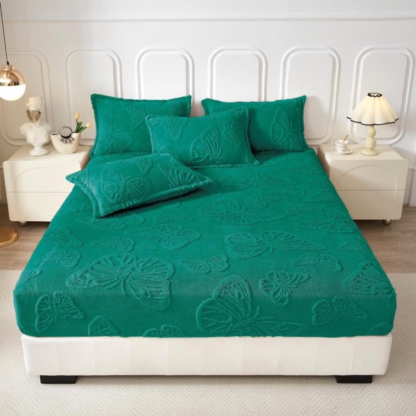 Cearsaf cu elastic COCOLINO, 180x200x25cm, 2 fete de perne, fluturi, Verde smarald [1]