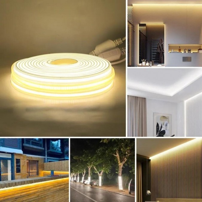 Banda LED COB, Flexibila, IP65, 280 LED/M, Lumina Rece, 6000K, 8W/m, 100m/Rola, 220V, Cu Alimentator Inclus