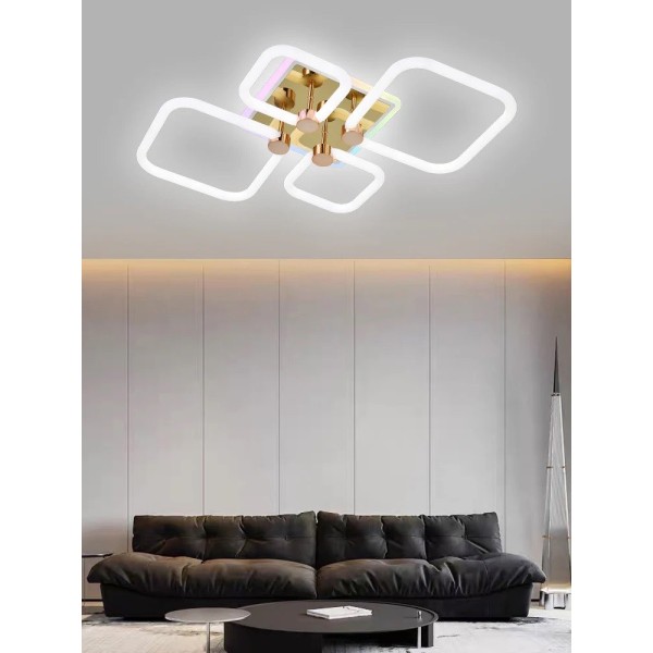 Lustra LED RFAN, Model R9142/2+2C, Cu Telecomanda, 3 Tipuri De Lumina Plus Lumina RGB, Intensitate Reglabila, 42W, Alb/Auriu [1]