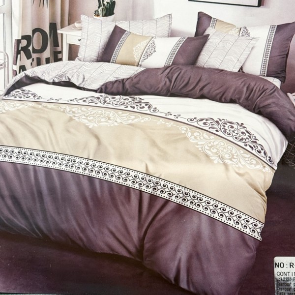Lenjerie pat dublu,  FINET, 6 piese, Gri, Bej, model clasic [1]