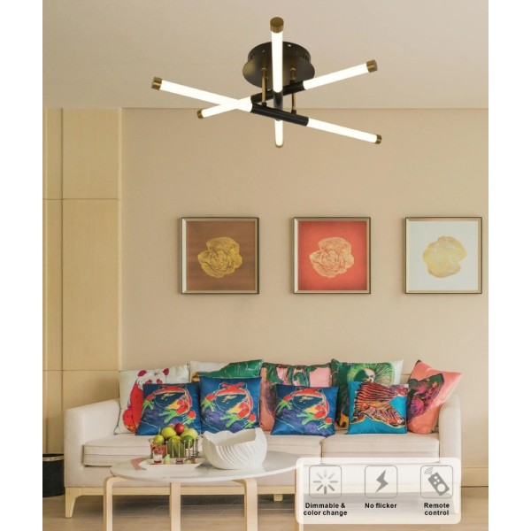 Lustra LED RFAN, Model FD80011/3, Cu Telecomanda, 3 Tipuri De Lumina, Intensitate Reglabila, 35W, Negru/Auriu [1]