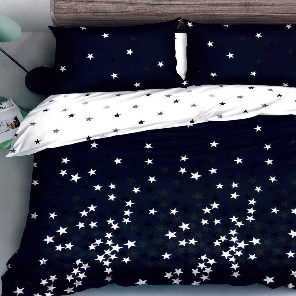 Lenjerie pat dublu,  FINET, 6 piese, Bleumarin, stelute [1]