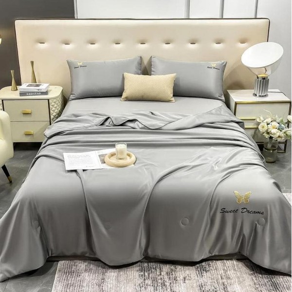 Set luxury cu PILOTA de VARA, tip MATASE SATINATA, 4 piese, Gri deschis [1]
