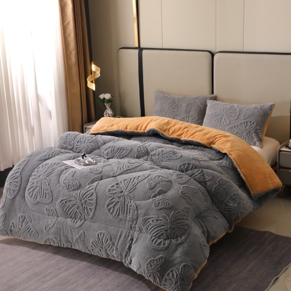 Pilota Cocolino gofrat 3D fluturi, cu blanita, 200x230cm si 2 fete de perna 50x70cm, Gri deschis [1]