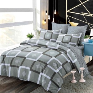 Lenjerie pat dublu,  FINET, cu elastic, 6 piese, Gri, Forme Geometrice