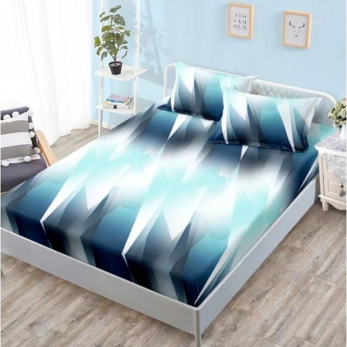 Cearsaf cu elastic Bumbac FINET 160x200cm 2 fete de perne 50x70cm Turquoise Abstract – confort și eleganță pentru patul tău