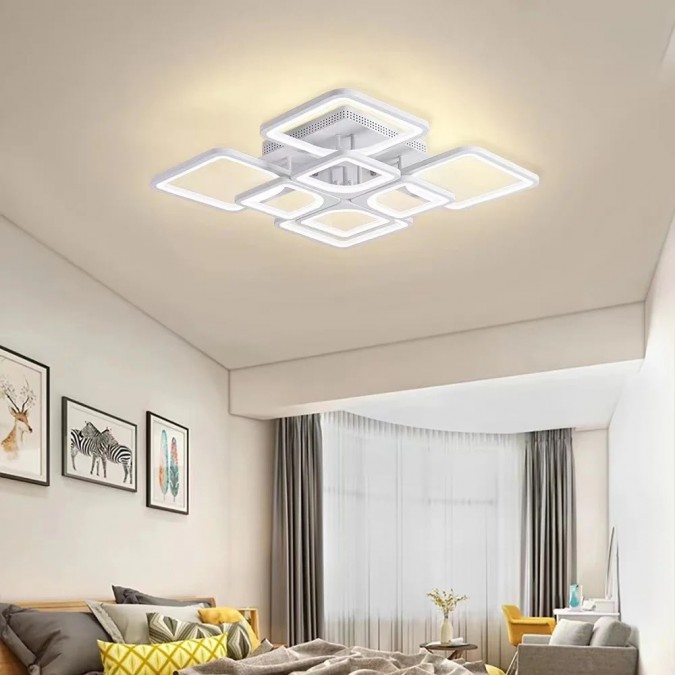 Lustra LED RFAN Model K52/8 Cu Telecomanda 3 Tipuri De Lumina Intensitate Reglabila 200W Alb