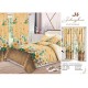 Lenjerie pat dublu, BUMBAC FINET, 8 piese, cu 2 DRAPERII INCLUSE, Bej, Maro, flori