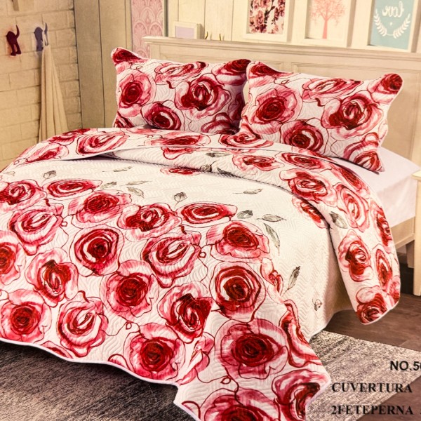 Cuvertură Pat Dublu, 3 Piese, Bumbac 100% Imprimat – Calitate Premium, cu Imprimeu Durabil, cod CSA-CV10 [1]