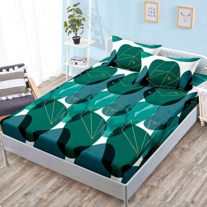 Cearsaf cu elastic  FINET  160x200cm  2 fete de perne 50x70cm  Verde  Abstract – confort și eleganță pentru patul tău