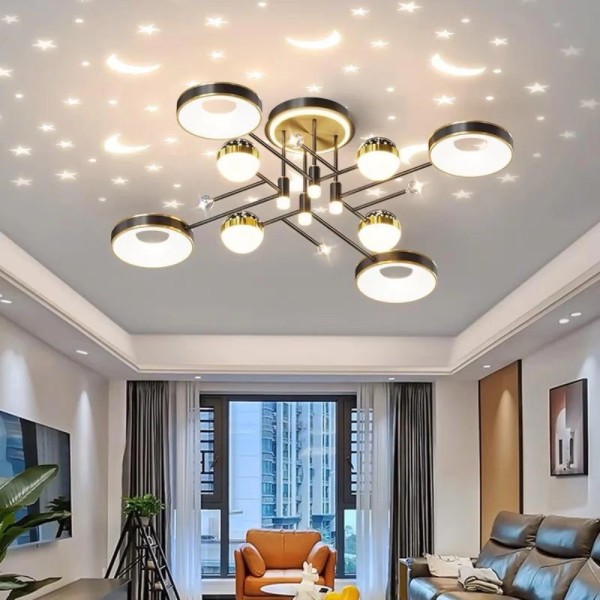 Lustra LED RFAN, Model R9079/4+4+4, Cu Telecomanda, 3 Tipuri De Lumina, Intensitate Reglabila, 46W, Negru/Auriu [1]