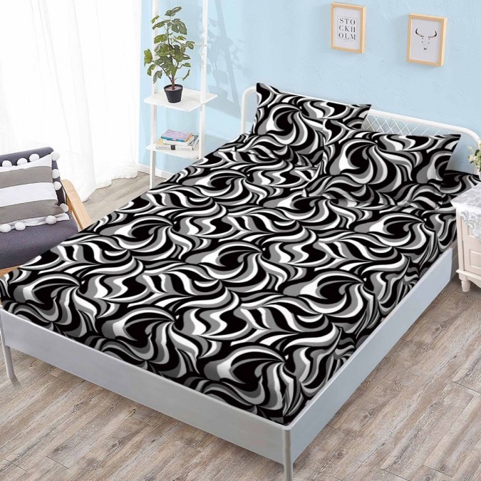 Cearsaf cu elastic  FINET  160x200cm  2 fete de perne 50x70cm  Negru  abstract