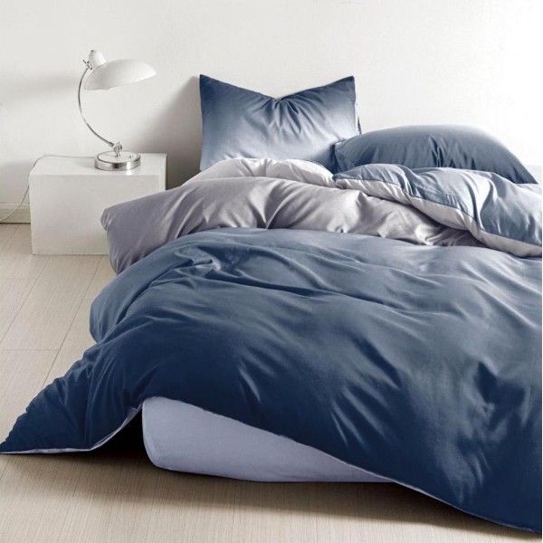 Lenjerie pat dublu (140x200cm, 160x200cm, 180x200cm), bumbac satinat, cearsaf clasic, 4 piese,  Albastru [1]