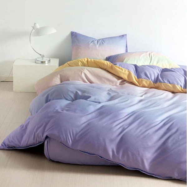 Lenjerie pat dublu (140x200cm, 160x200cm, 180x200cm), bumbac satinat, cearsaf clasic, 4 piese,  Lila [1]