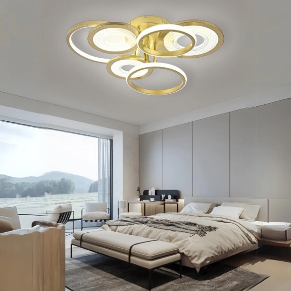 Lustra LED RFAN, Model R9033, Cu Telecomanda, 3 Tipuri De Lumina, Intensitate Reglabila, 168W, Auriu [1]