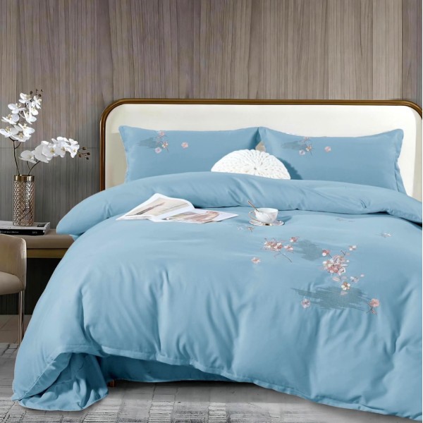 Lenjerie pat dublu, Finet All Season Deluxe cu BRODERIE, 4 piese, Bleu [1]